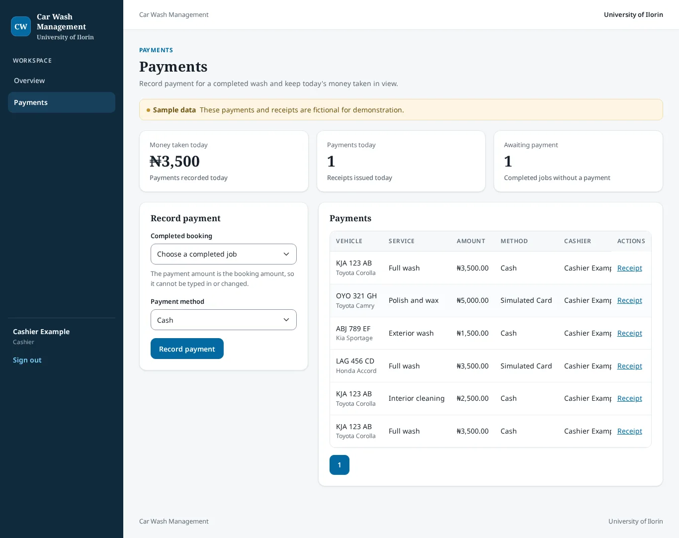 Car Wash Management System: Payments
