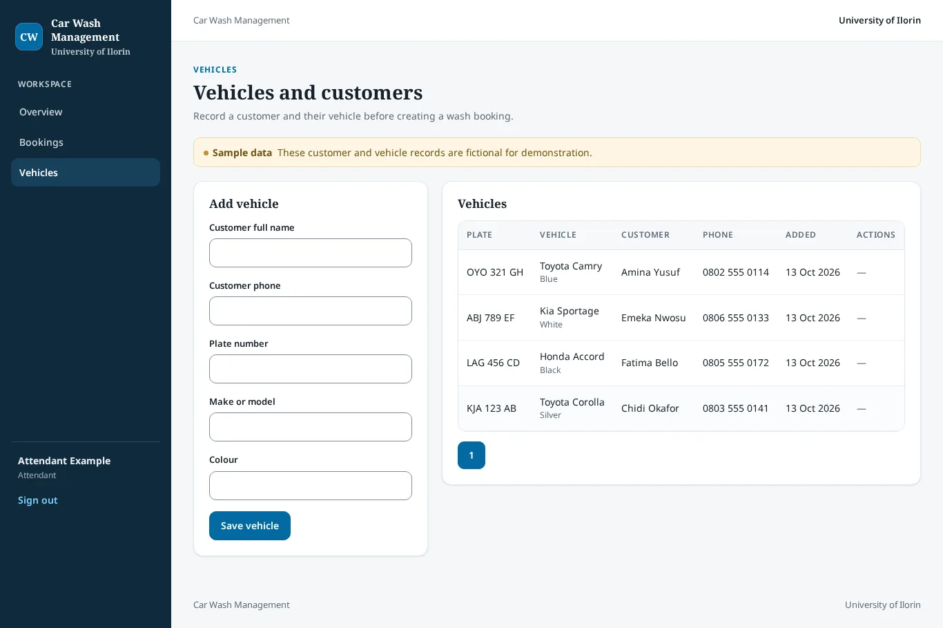Car Wash Management System: Vehicles and Customers