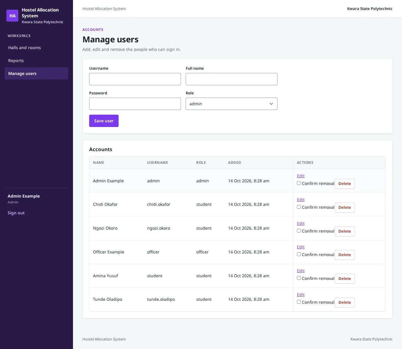 Hostel Management System: User management