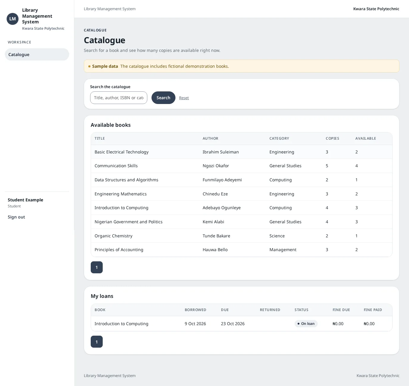 Library Management System: Catalogue