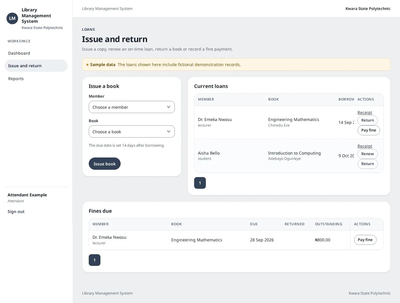 Library Management System: Issue and return