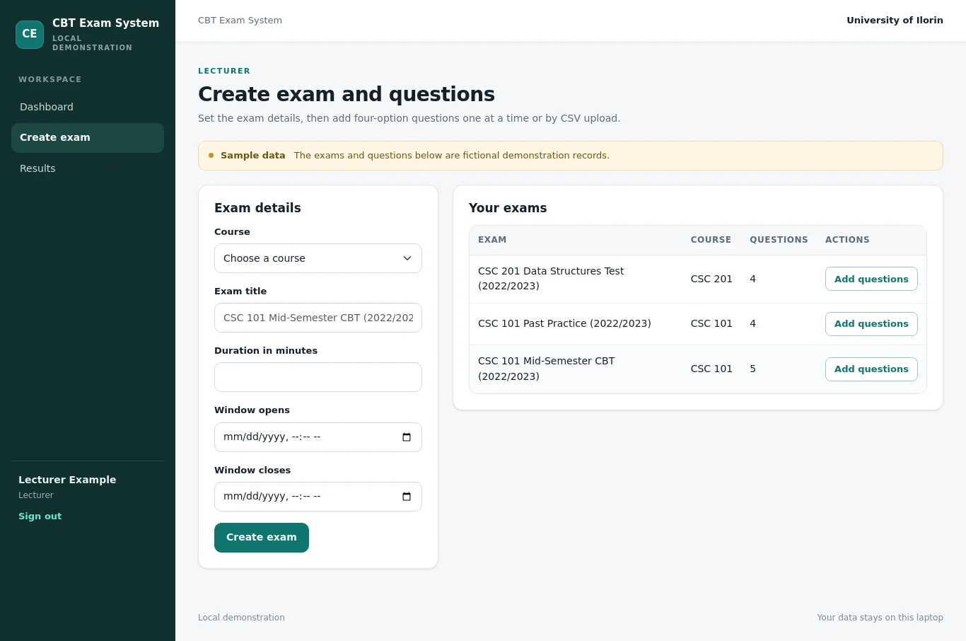 Online Examination (CBT) System: Create exam and questions