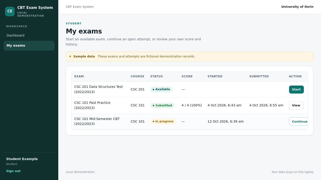 Online Examination (CBT) System: My exams