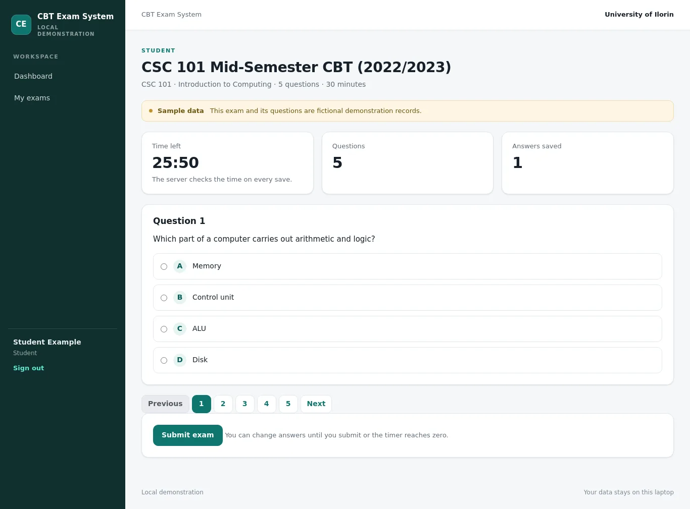 Online Examination (CBT) System: Take exam