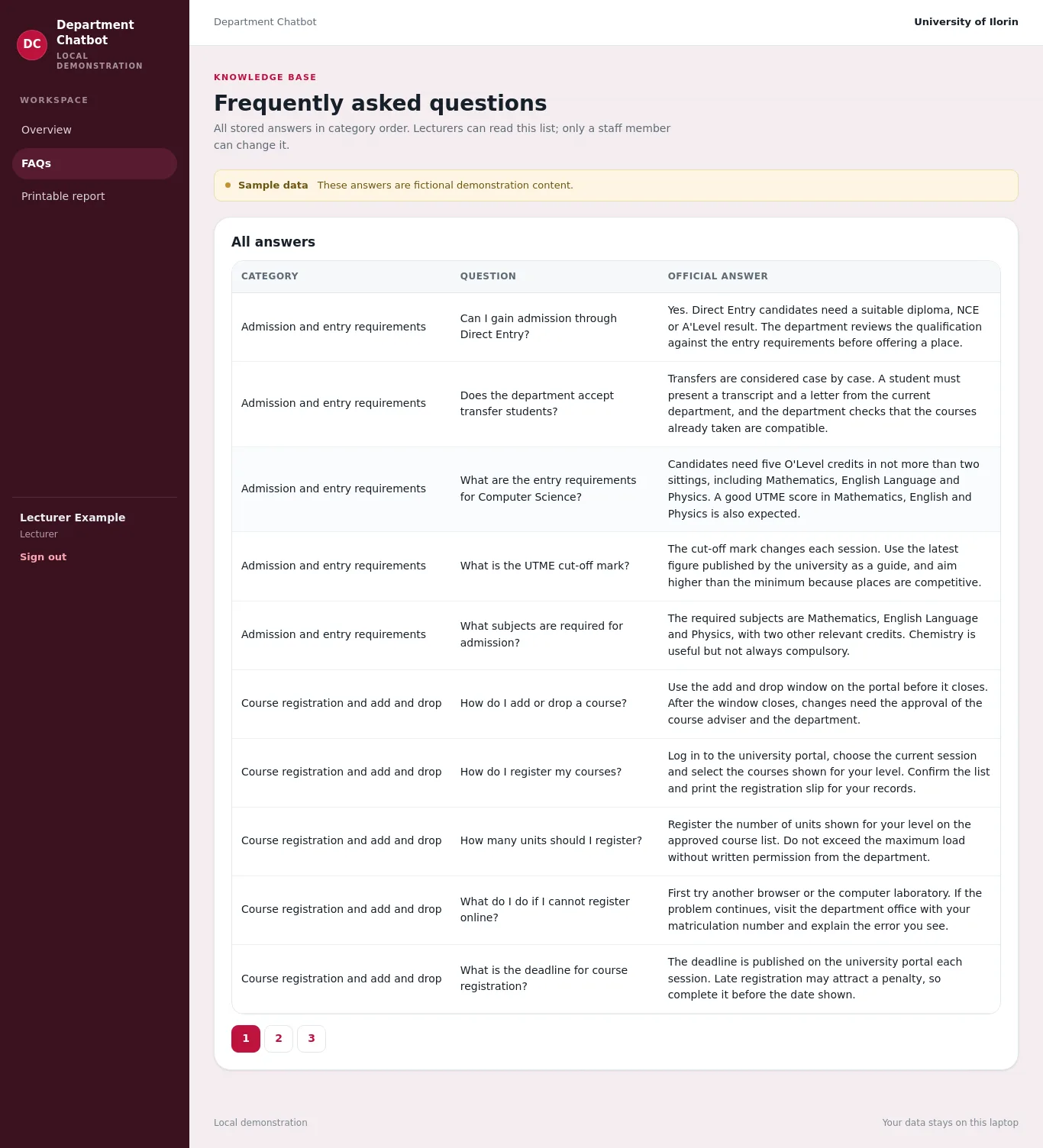 Student Enquiry Chatbot: Frequently asked questions