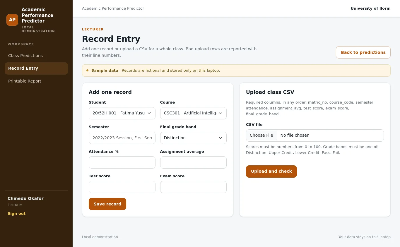 Student Performance Prediction System: Record Entry